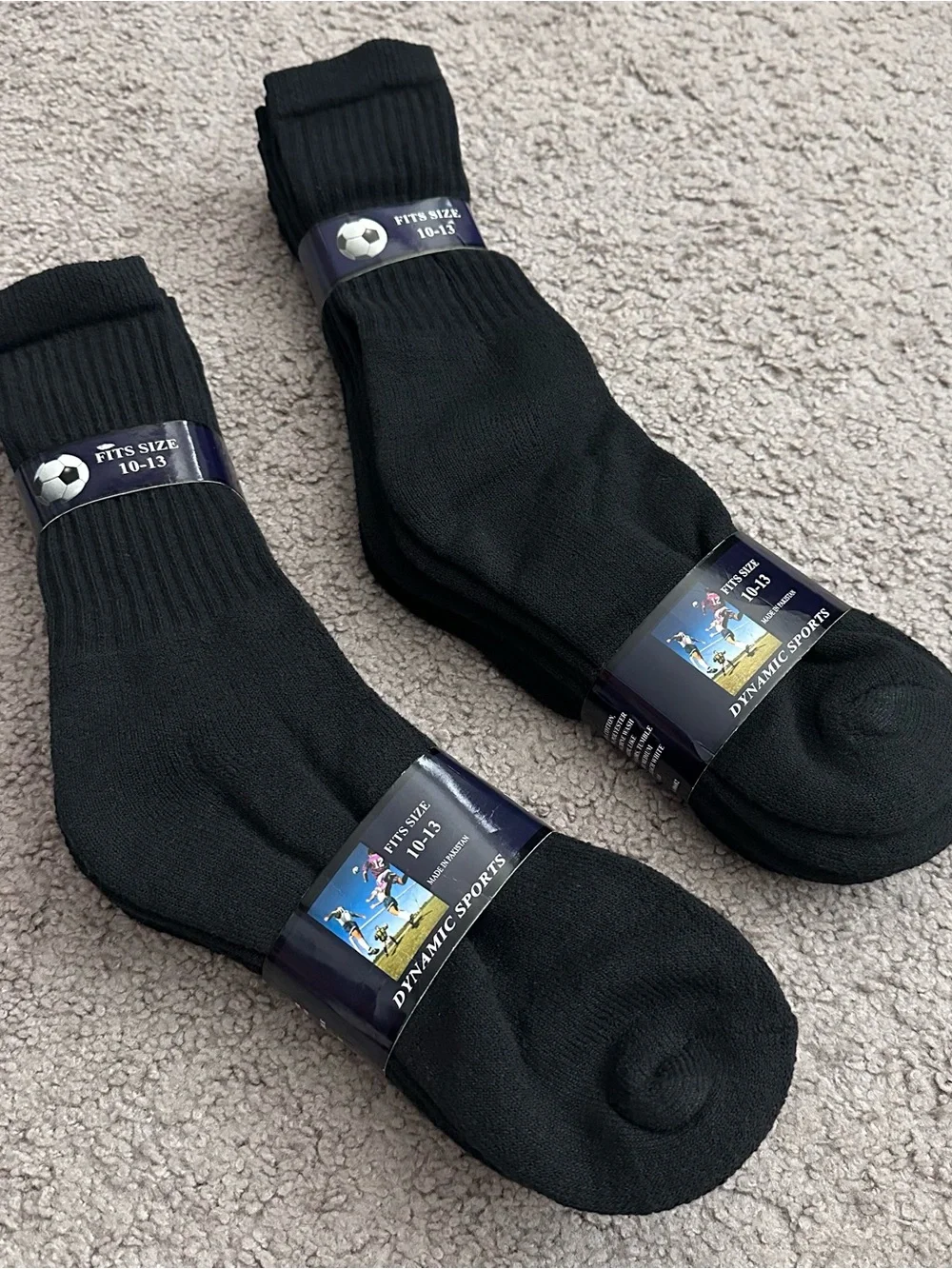 Dynamic Sports Black Socks Soccer Fits Size 10-13 Mens Pack of 2